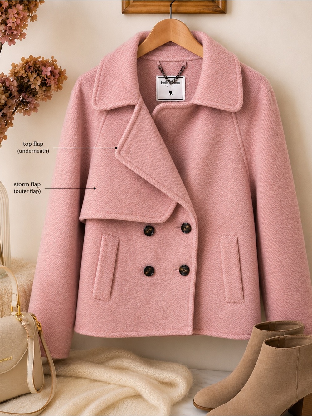 Belle & Bloom “I’m Yours” Wool Blend Peacoat – Blush Pink – NWT – Size M
